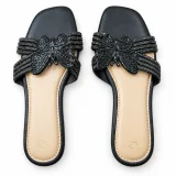 Rhinestone Bow Flat Slide Sandals - ছবি 3
