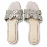 Rhinestone Bow Flat Slide Sandals - ছবি 7