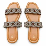 Rhinestone Chain-Link Double-Strap Slides - ছবি 1
