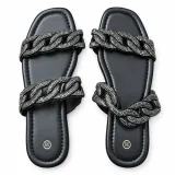 Rhinestone Chain-Link Double-Strap Slides - ছবি 3