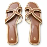 Looped Cross-Strap Flat Slide Sandals - ছবি 5
