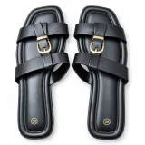 Double-Buckle Cross-Strap Flat Slides - ছবি 1