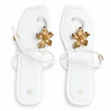Flower-Ornament T-Strap Flat Sandals - ছবি 1
