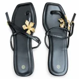 Flower-Ornament T-Strap Flat Sandals - ছবি 3