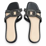 Oval Rhinestone Double-Strap Slides - ছবি 1