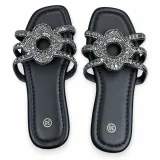 Flower-Ring Rhinestone Flat Slides - ছবি 1