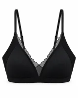 Ribbed Triangle Bra with Scalloped Mesh Trim - ছবি 1