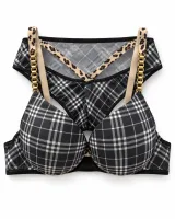 Women's Plaid Bra and Panty Set with Leopard Trim - ছবি 1