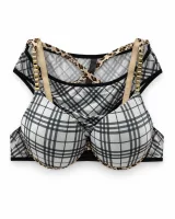 Women's Plaid Bra and Panty Set with Leopard Trim - ছবি 3