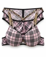 Women's Plaid Bra and Panty Set with Leopard Trim - ছবি 5