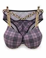 Women's Plaid Bra and Panty Set with Leopard Trim - ছবি 7