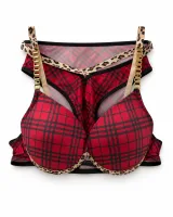Women's Plaid Bra and Panty Set with Leopard Trim - ছবি 9
