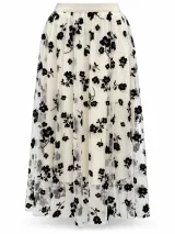 Floral Flocked Mesh Midi Skirt - ছবি 1