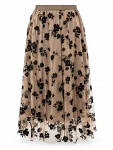 Floral Flocked Mesh Midi Skirt - ছবি 3