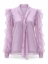 Tie-Neck Ruffle-Sleeve Blouse - ছবি 1