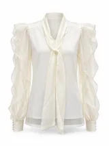 Tie-Neck Ruffle-Sleeve Blouse - ছবি 2