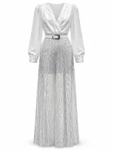 Belted Satin & Sequin Maxi Dress - ছবি 1