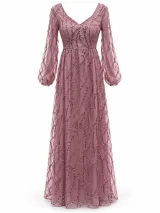 V-Neck Sequin Branch Maxi Gown - image 2