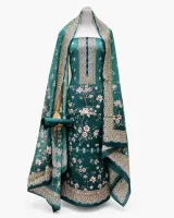 Zam Zam Teal Floral Scallop Dupatta - image 1