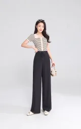Premium Wide-Leg Trousers - Black & Beige - image 1