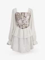 Corset Lace-Up Tiered Mini Dress - image 2