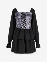 Corset Lace-Up Tiered Mini Dress - image 1
