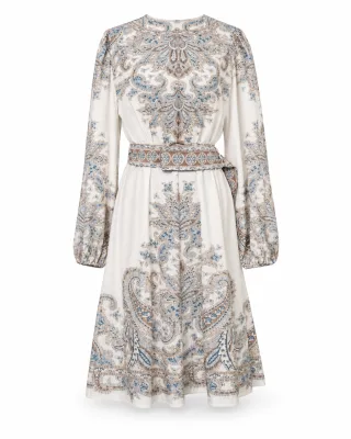 Paisley Print Belted A-Line Dress
