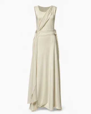 Draped Wrap Satin Gown