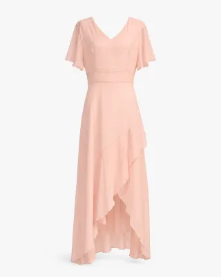 Flutter Sleeve Chiffon Hi-Lo Dress