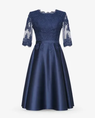 Lace Bodice Satin Midi Dress