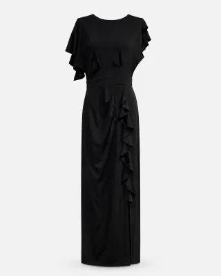 Flutter Ruffle Slit Maxi Dress