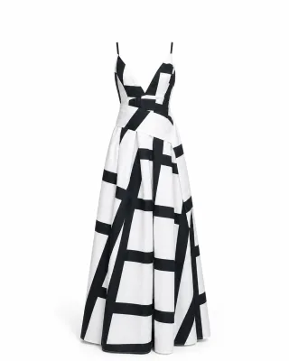 V-Neck Geometric Print Gown