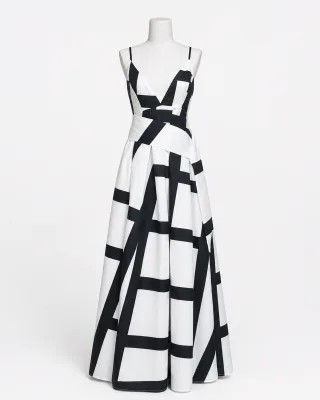 V-Neck Geometric Print Gown