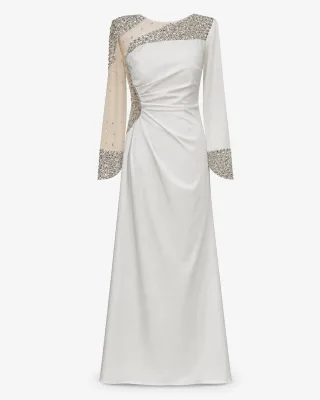 Crystal Embellished Long Sleeve Gown