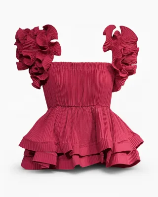 Strapless Pleated Ruffle Crop Top