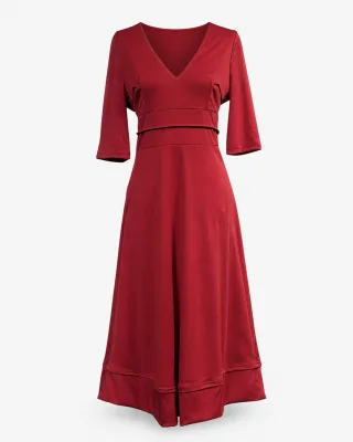 V-Neck A-Line Midi Dress