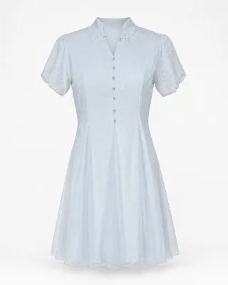 Peter Pan Collar Button Tulle Dress
