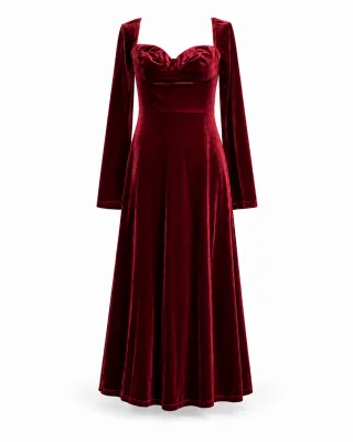 Velvet Square Neck Midi Dress