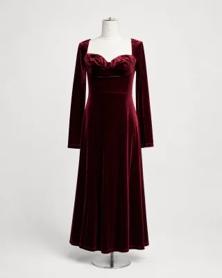 Velvet Square Neck Midi Dress
