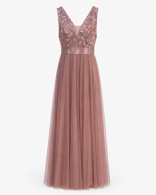V-Neck Tulle Evening Gown