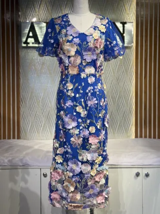 Floral Embroidered V-Neck Midi Dress