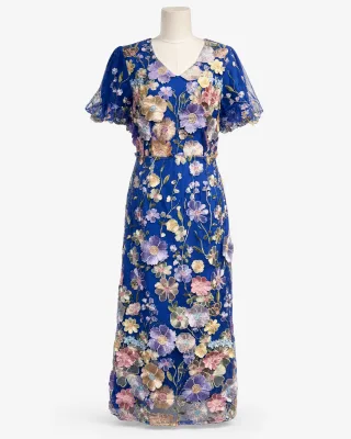 Floral Embroidered V-Neck Midi Dress