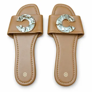 Crystal-Style Buckle Flat Slide Sandals