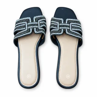 Geometric Rhinestone Strap Slide Sandals