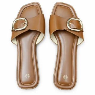 Oval-Buckle Cross-Strap Flat Slides