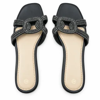 Oval Rhinestone Double-Strap Slides