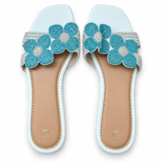 Floral Rhinestone Flat Slide Sandals