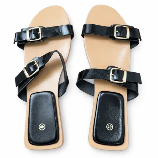 Metallic Double-Buckle Flat Slides