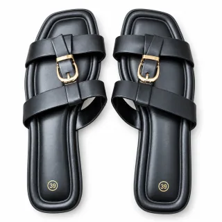 Double-Buckle Cross-Strap Flat Slides