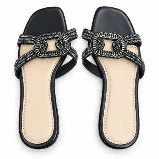 Oval Rhinestone Double-Strap Slides